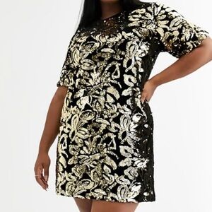 Sequin Black and Gold Mini Shift Dress - Women’s XL